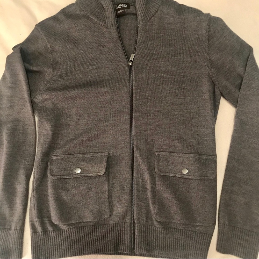 MICHAEL KORS Gray Full Zip Sweater w/ Pockets | M